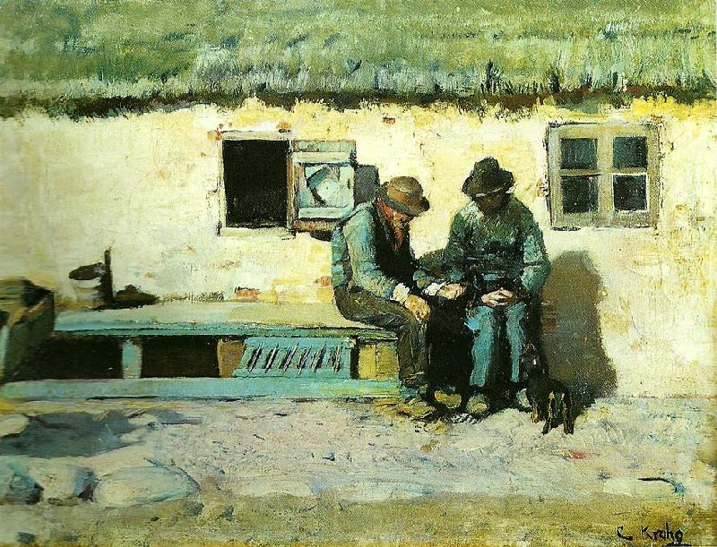 Christian Krohg to fiskere pa en bank faran staldlangen i brondums gard France oil painting art